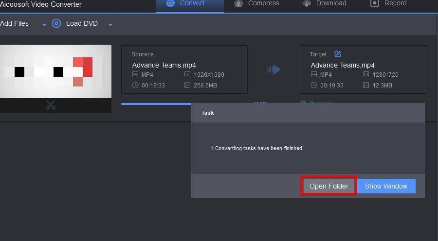 DVD to MP4 - Aicoosoft open folder